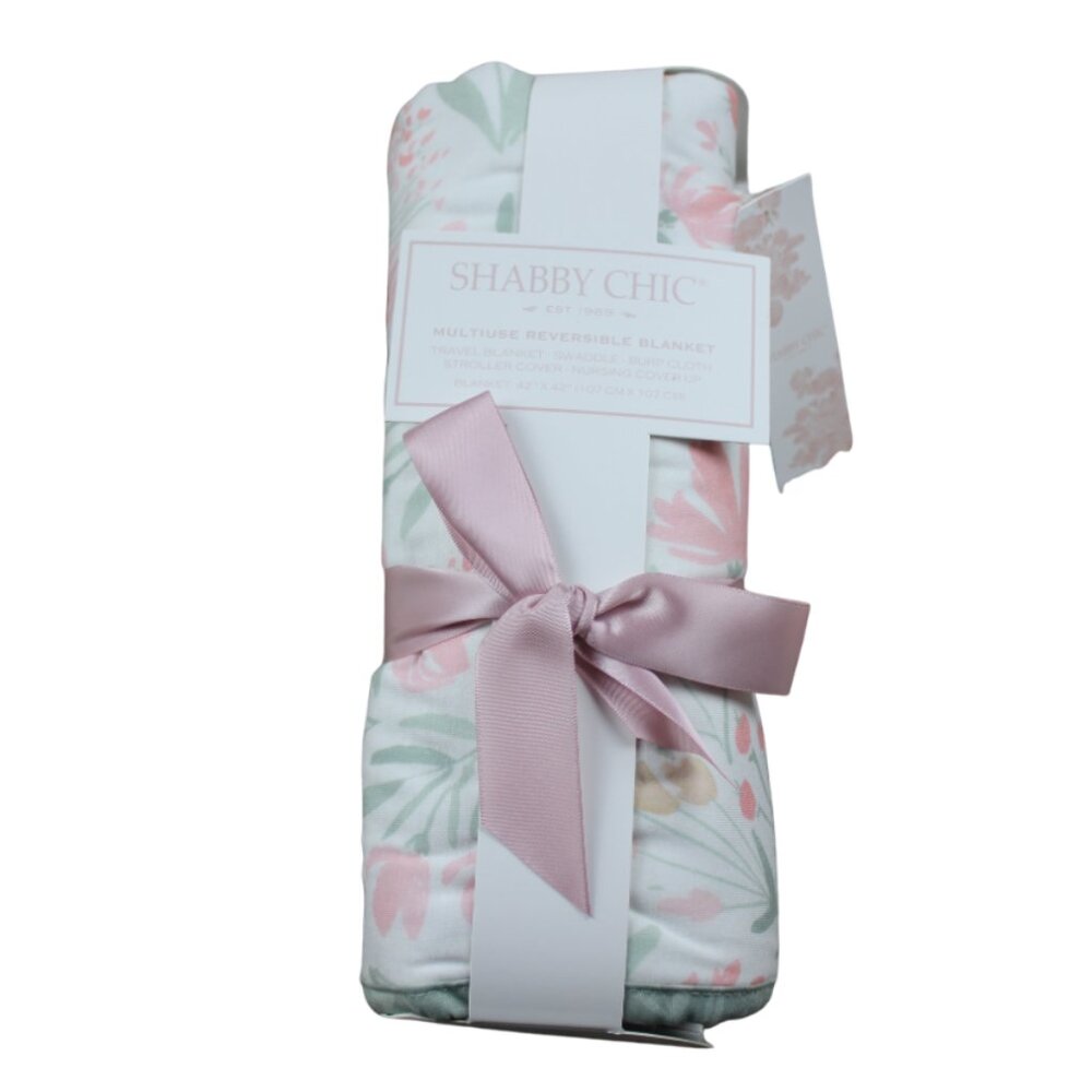Shabby Chic Floral Baby Blanket Pink Green Flowers Infant Girls Swaddle Soft NWT